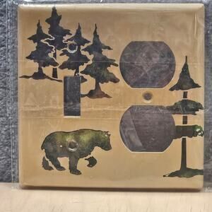 2 Cabin Plug and light switch covers Bear Pine Trees Forest Mancave Den Air B&B